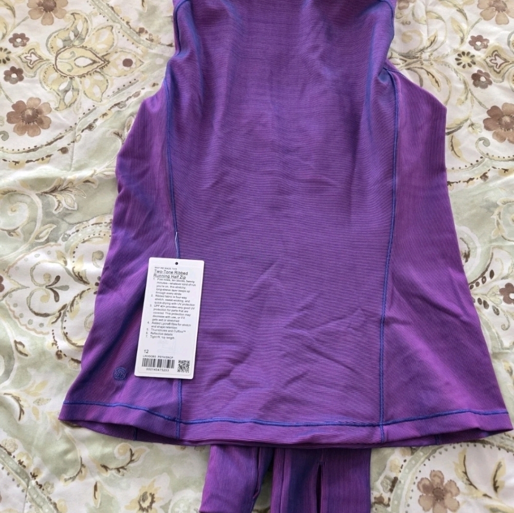 Lululemon two toned Ribbed Pullover Half Zip,  Sz 12 Purple Blue NWT - Picture 4 of 4